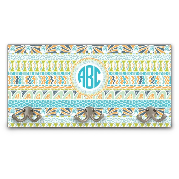 Custom Abstract Teal Stripes Wall Mounted Coat Rack (Personalized)