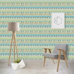 Abstract Teal Stripes Wallpaper & Surface Covering (Water Activated - Removable)