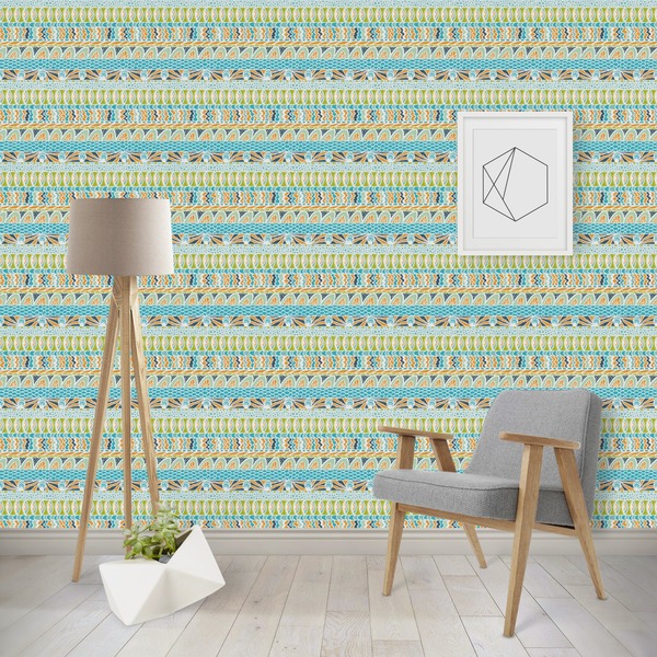 Custom Abstract Teal Stripes Wallpaper & Surface Covering (Peel & Stick - Repositionable)
