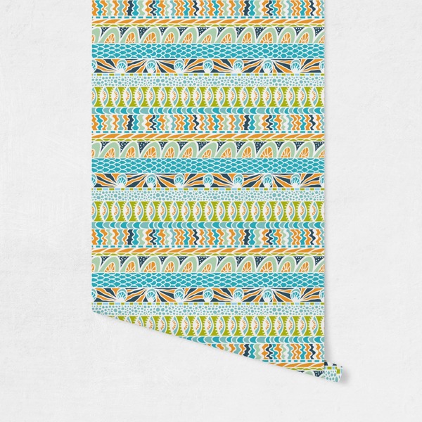 Abstract Teal Stripes Wallpaper on Wall