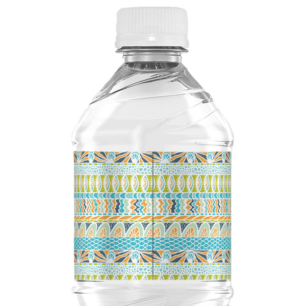 Abstract Teal Stripes Water Bottle Label - Back View