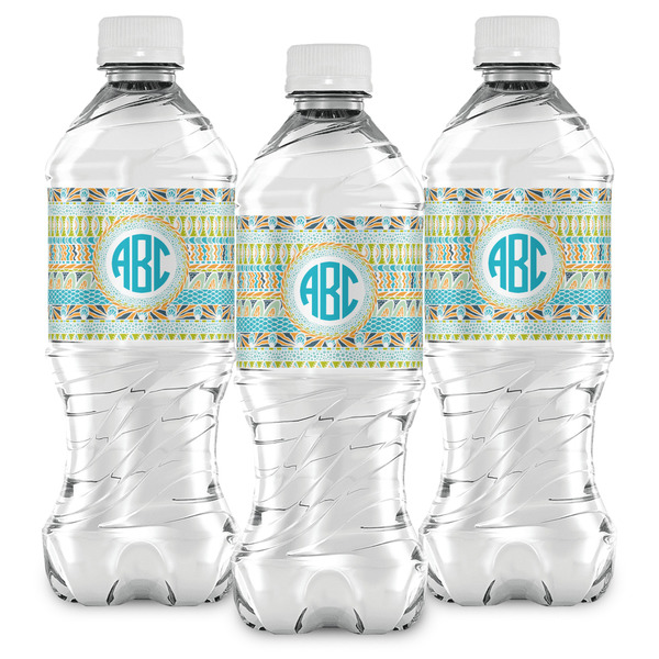 Abstract Teal Stripes Water Bottle Labels - Front View