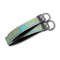 Abstract Teal Stripes Webbing Keychain FOBs - Size Comparison