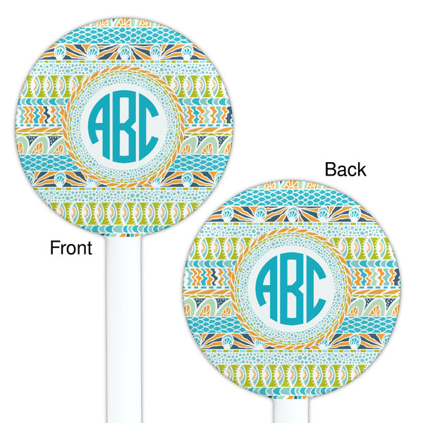 Abstract Teal Stripes White Plastic 5.5" Stir Stick - Double Sided - Round - Front & Back