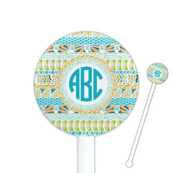 Abstract Teal Stripes 5.5" Round Plastic Stir Sticks - White - Single Sided (Personalized)