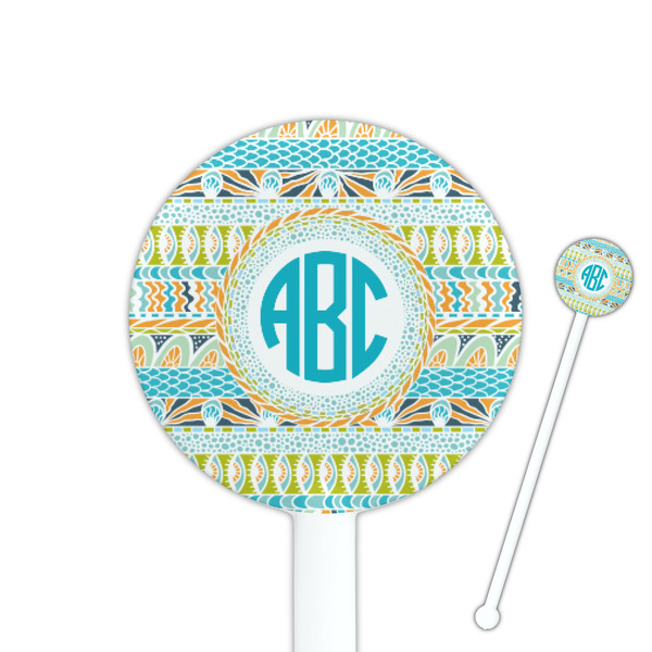 Custom Abstract Teal Stripes 5.5" Round Plastic Stir Sticks - White - Single Sided (Personalized)