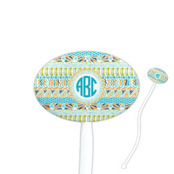 Abstract Teal Stripes Oval Stir Sticks (Personalized)