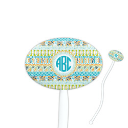 Abstract Teal Stripes Oval Plastic Stir Sticks (Personalized)