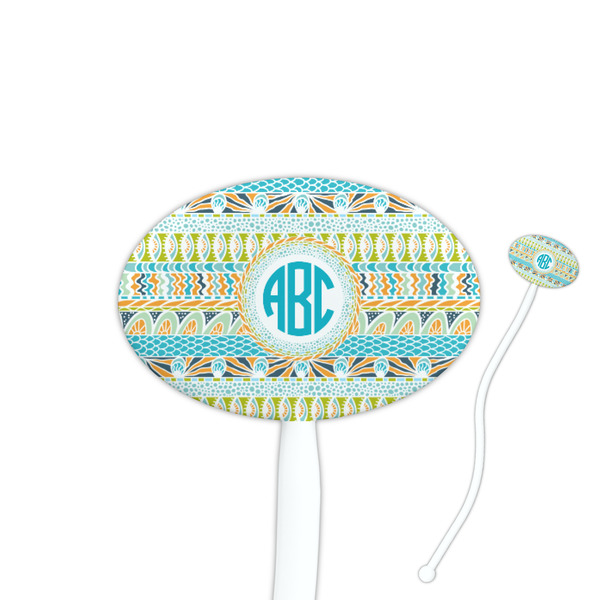 Custom Abstract Teal Stripes Oval Stir Sticks (Personalized)