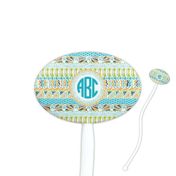 Custom Abstract Teal Stripes Oval Plastic Stir Sticks (Personalized)