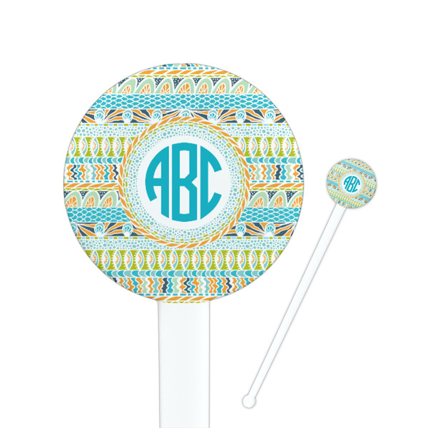 Custom Abstract Teal Stripes 7" Round Plastic Stir Sticks - White - Double Sided (Personalized)