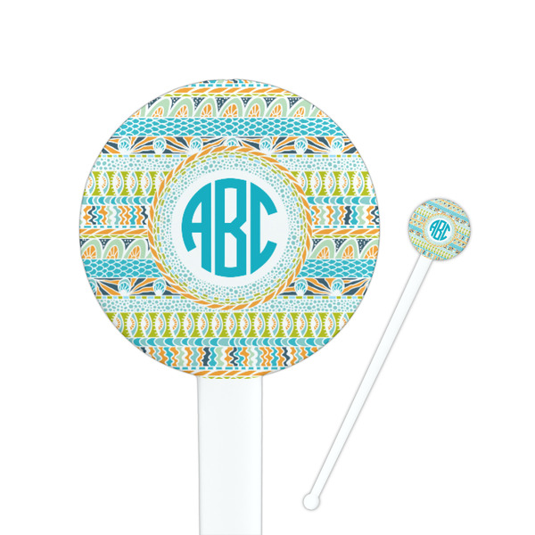 Custom Abstract Teal Stripes 7" Round Plastic Stir Sticks - White - Single Sided (Personalized)