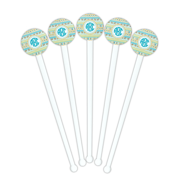 Abstract Teal Stripes White Plastic 7" Stir Stick - Round - Fan View