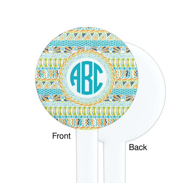 Abstract Teal Stripes White Plastic 7" Stir Stick - Single Sided - Round - Front & Back
