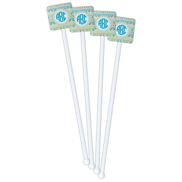 Abstract Teal Stripes White Plastic Stir Stick - Double Sided - Square - Front