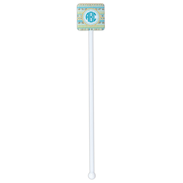 Abstract Teal Stripes White Plastic Stir Stick - Single Sided - Square - Single Stick
