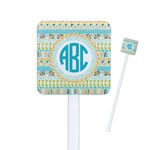 Abstract Teal Stripes Square Plastic Stir Sticks (Personalized)