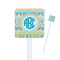 Abstract Teal Stripes Square Plastic Stir Sticks - Single Sided (Personalized)