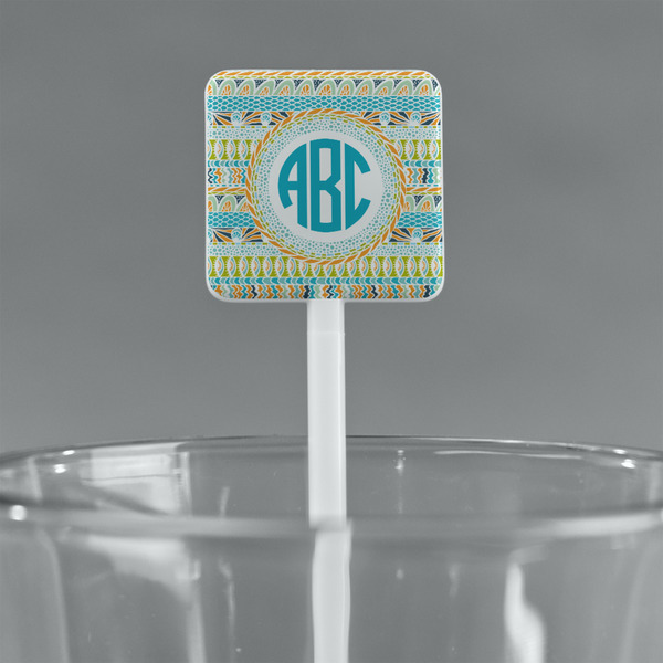 Abstract Teal Stripes White Plastic Stir Stick - Square - Main