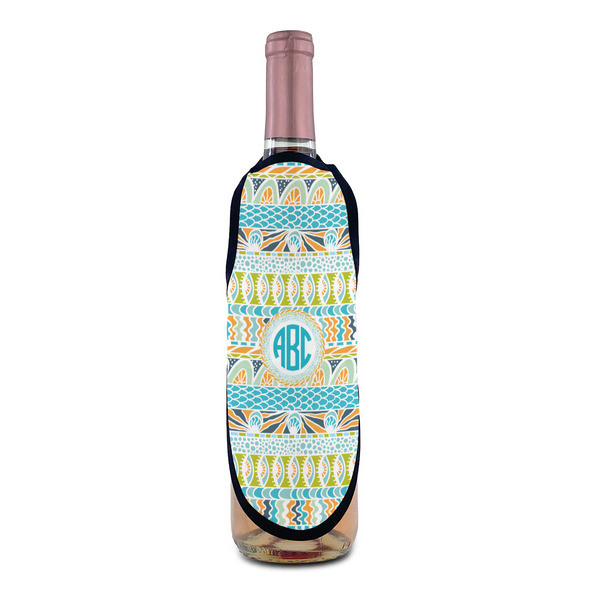 Abstract Teal Stripes Wine Bottle Apron - IN CONTEXT
