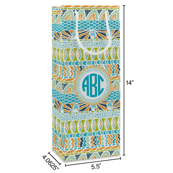 Abstract Teal Stripes Wine Gift Bag - Dimensions