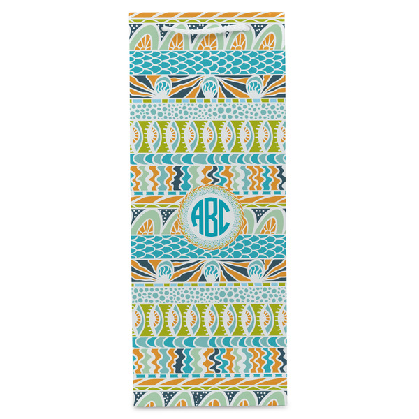 Abstract Teal Stripes Wine Gift Bag - Gloss - Front