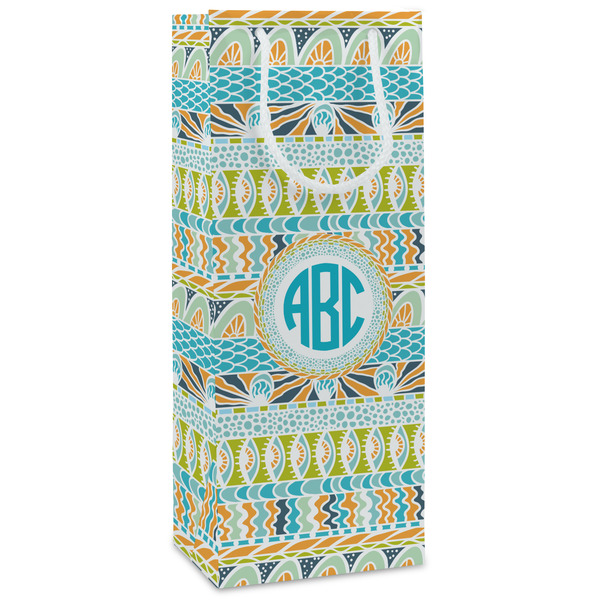 Custom Abstract Teal Stripes Wine Gift Bags - Matte (Personalized)