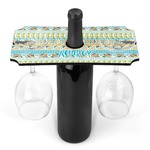 Abstract Teal Stripes Wine Bottle & Glass Holder (Personalized)