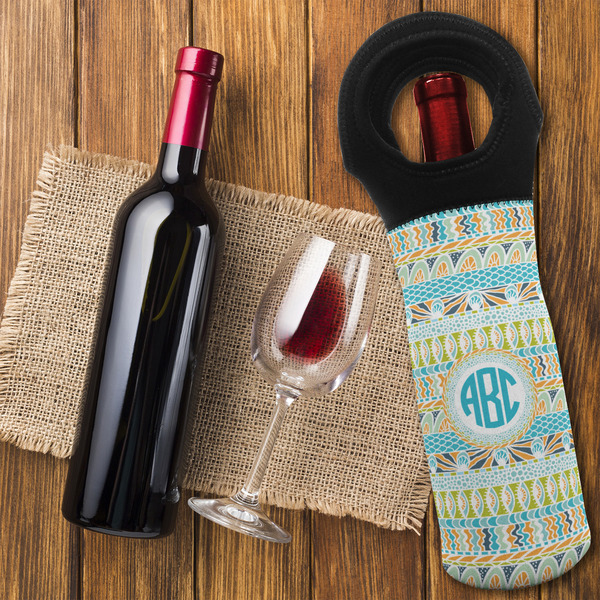 Abstract Teal Stripes Wine Tote Bag - FLATLAY