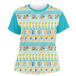 Abstract Teal Stripes Women's Crew T-Shirt - Medium
