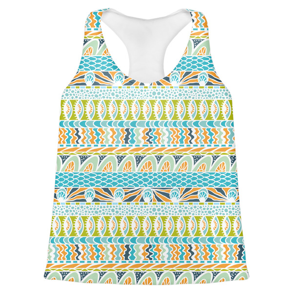 Custom Abstract Teal Stripes Womens Racerback Tank Top - Large