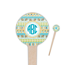 Abstract Teal Stripes 4" Round Wooden Food Picks - Single Sided (Personalized)