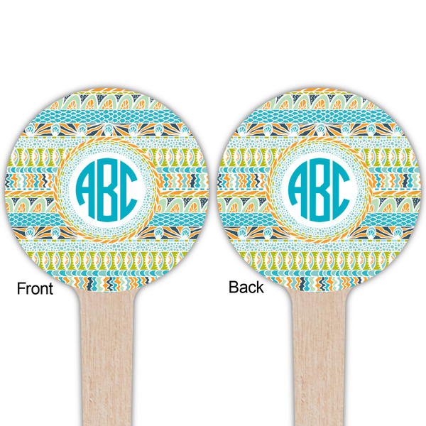 Abstract Teal Stripes Wooden 4" Food Pick - Round - Double Sided - Front & Back