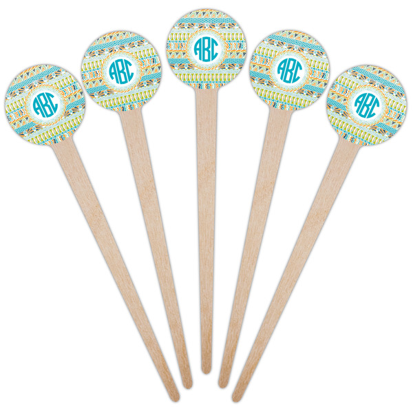 Abstract Teal Stripes Wooden 4" Food Pick - Round - Fan View