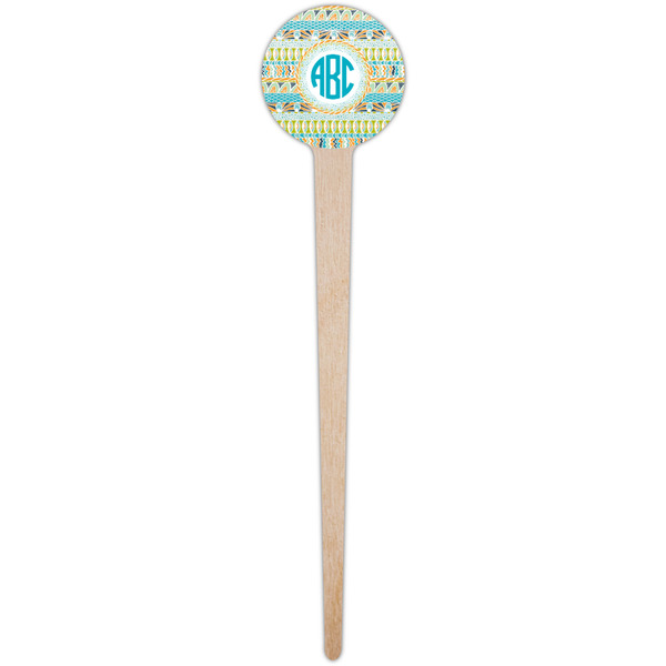 Abstract Teal Stripes Wooden 4" Food Pick - Round - Single Pick