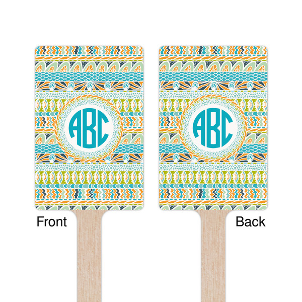 Abstract Teal Stripes Wooden 6.25" Stir Stick - Rectangular - Double Sided - Front & Back