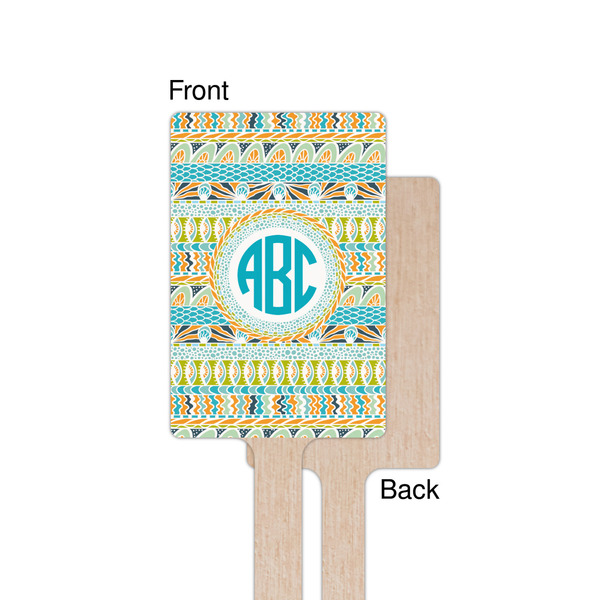 Abstract Teal Stripes Wooden 6.25" Stir Stick - Rectangular - Single - Front & Back