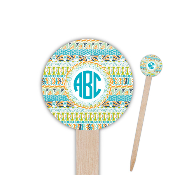Custom Abstract Teal Stripes Round Wooden Food Picks (Personalized)
