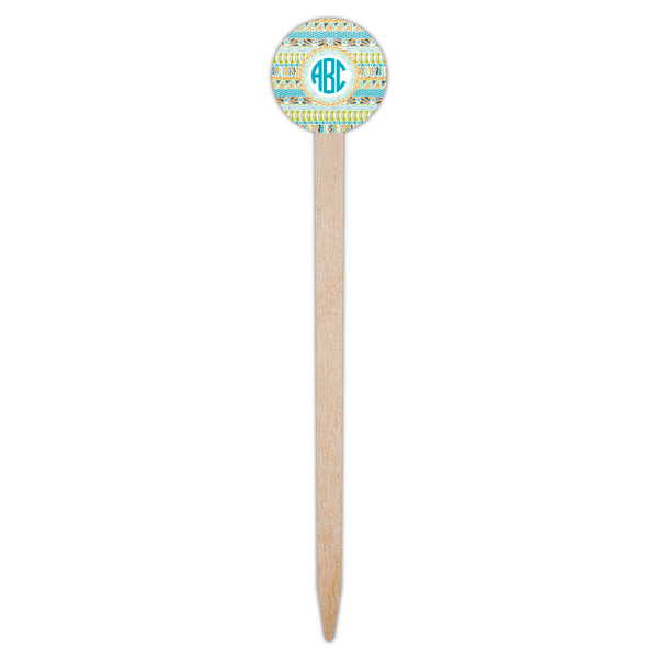 Abstract Teal Stripes Wooden 6" Food Pick - Round - Single Pick