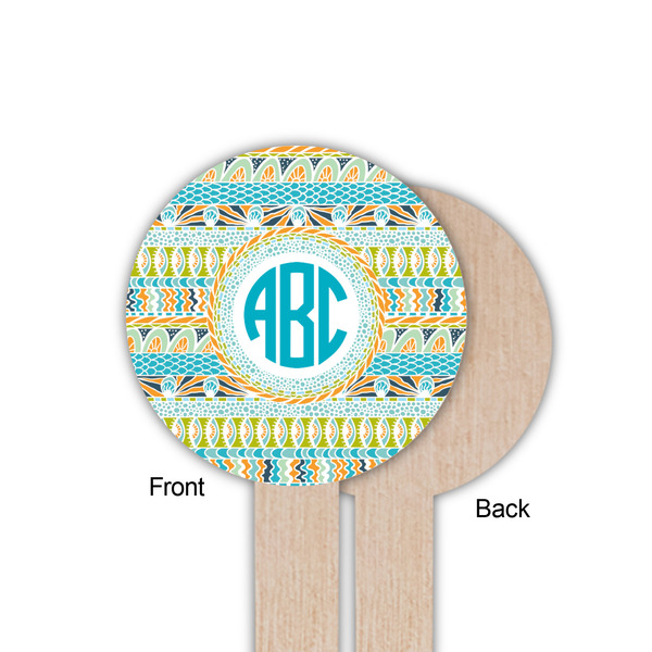 Abstract Teal Stripes Wooden 6" Food Pick - Round - Single Sided - Front & Back