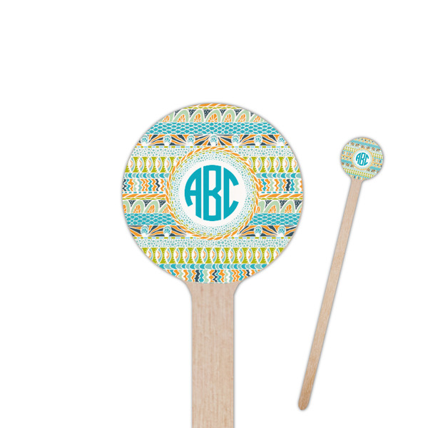 Custom Abstract Teal Stripes Round Wooden Stir Sticks (Personalized)
