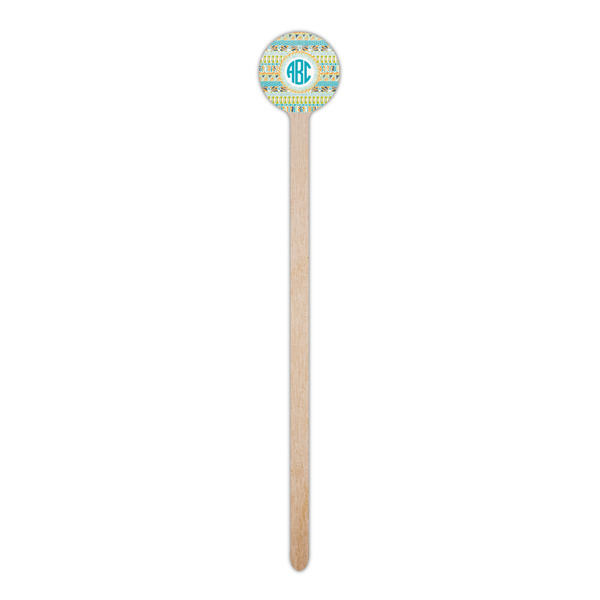 Abstract Teal Stripes Wooden 6" Stir Stick - Round - Single Stick