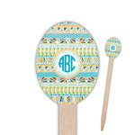Abstract Teal Stripes Oval Wooden Food Picks - Double Sided (Personalized)