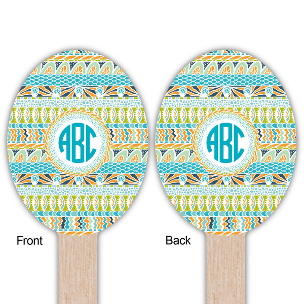 Abstract Teal Stripes Wooden Food Pick - Oval - Double Sided - Front & Back