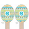 Abstract Teal Stripes Wooden Food Pick - Oval - Double Sided - Front & Back