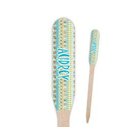 Abstract Teal Stripes Paddle Wooden Food Picks - Double Sided (Personalized)
