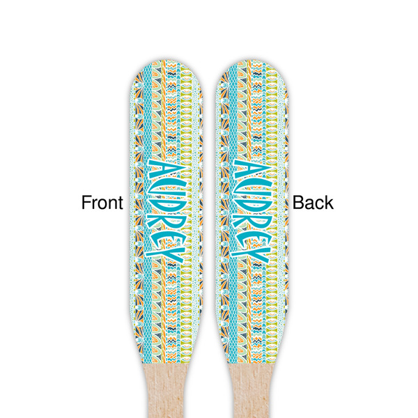 Abstract Teal Stripes Wooden Food Pick - Paddle - Double Sided - Front & Back