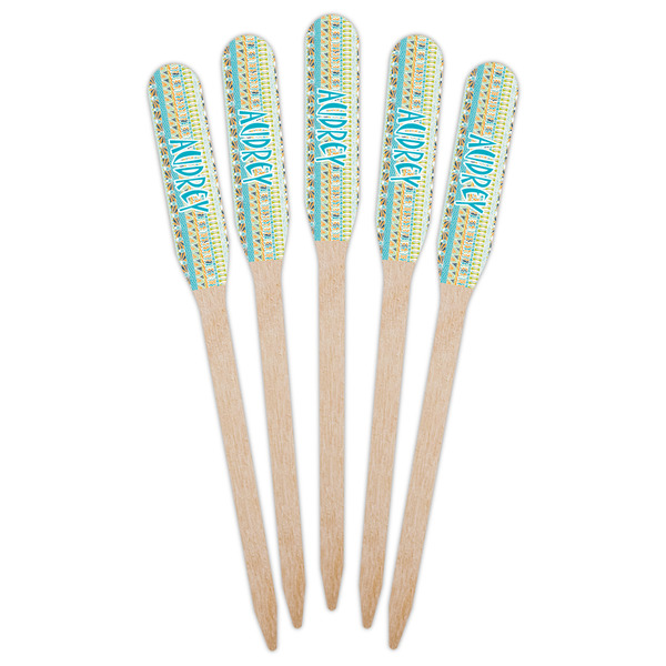 Abstract Teal Stripes Wooden Food Pick - Paddle - Fan View