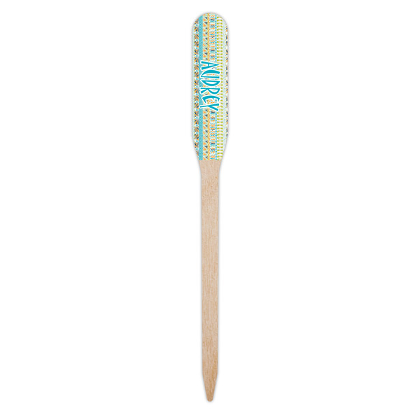 Abstract Teal Stripes Wooden Food Pick - Paddle - Single Pick