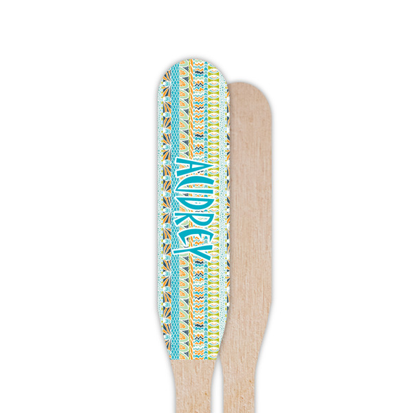 Abstract Teal Stripes Wooden Food Pick - Paddle - Single Sided - Front & Back